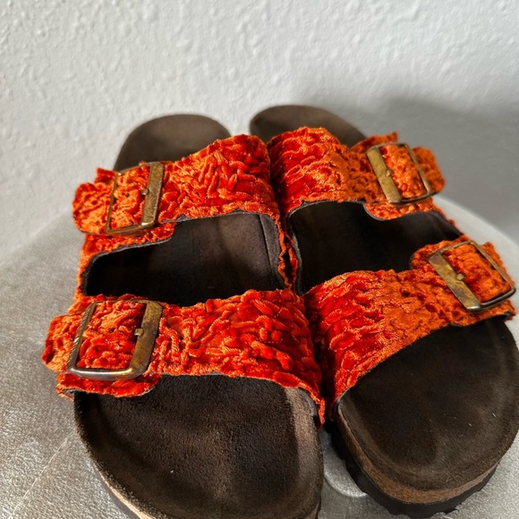 Birkenstock Arizona Crushed Orange Velvet Sandals Size 36 - Picture 7 of 15